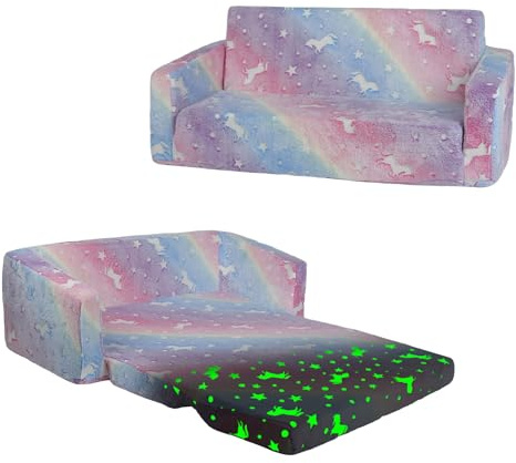 Ausklappbar Kindersofa 2-in-1 Weiche Kinder Extra Groß im Dunkeln Leuchtet