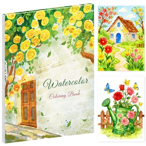Elfew Flor Libro para Colorear con Acuarelas, Libro de Acuarela, Cuadernos de Acuarela para Principiantes, Pintores, Artistas, Materiales de Pintura(20 Flor y Jardín)