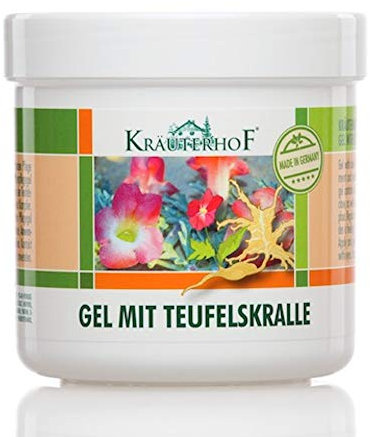 Kräuterhof, gel con artiglio del diavolo ed estratti di eucalipto, mentolo e canfora, ideale per massaggi, contenitore sigillato con pellicola in alluminio, 250 ml (etichetta in lingua italiana non garantita)