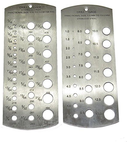 Blue Sky Set of 2 Stainless Steel Drill Gauges Metric & Imperial Gauge 1-13mm 1/16-1/2