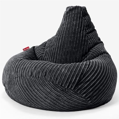 Lounge Pug Pouf Poire Gamer en Velours Côtelé - Facilement Transportable, Assise Confortable, Pouf Salon, Adulte, Chambre Ado - Noir