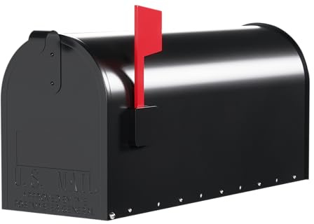 Post Mount Mailbox with Durable Aluminium Flag - Medium Capacity, Black, Galvanized Steel - 6.92 in. W x 8.87in. H x 20.05 in. L - Heavy Duty Metal Mailbox Powder-Coated