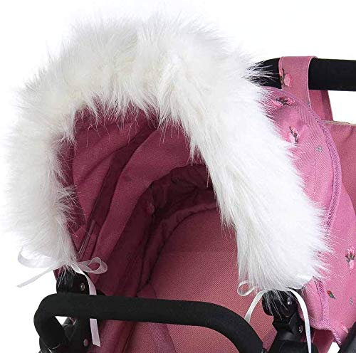 Roma Dolls Pram Fur Hood - Universal Fit, Soft Fluffy White Fur Trim for Darcie, Polly, Stephanie & More - Baby Doll Winter Accessories - Best Doll Fur Trim for Age 3+