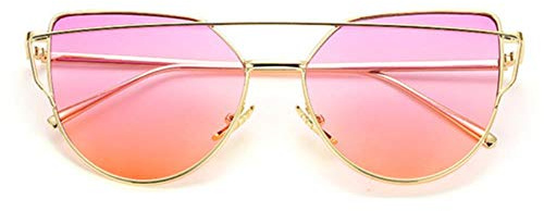UKKD Occhiali da Sole Cat Eye Sunglasses Donne dell'Annata di Vetro dello Specchio di Metallo Riflettente per Le Donne Retro,Goldpurplered