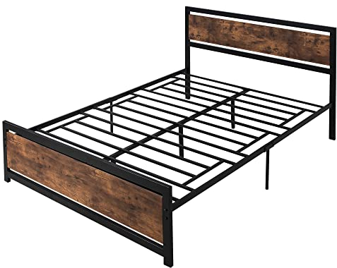 HOMCOM King Size Metal Bed Frame with Headboard & Footboard, Strong Slat Support Full Bed Frame w/Underbed Storage Space, Bedroom Furniture For Adults
