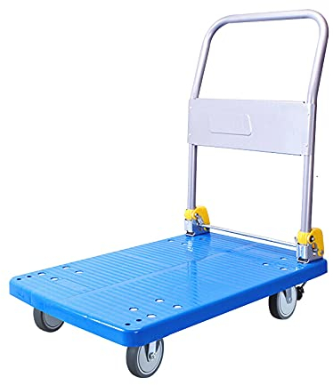 Chariot Plate-forme Chariot de poussoir de plate-forme de plate-forme plastique pliant avec poignée en métal et roues silencieuses pour chariot de haute capacité de la librairie de bureau Pliable