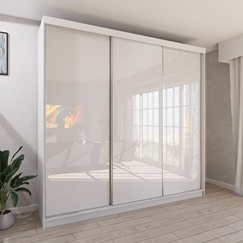 Marlux-Meble Dreitüriger Kleiderschrank 250 cm breit mit Schwebe & Schiebetüren Eckkleiderschrank Garderobenschrank Schlafzimmerschrank Dielenschrank Systemschrank Hochglanz Schrank