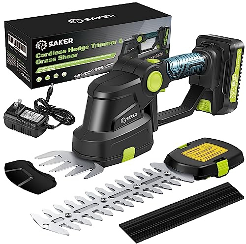 Saker Cordless Hedge Trimmer-20V Electric Shrub Trimmer Grass Shears Handheld Grass Cutter, Hedge Shear with 1 PCS Rechargeable Battery and Charger for Garden, Lawn