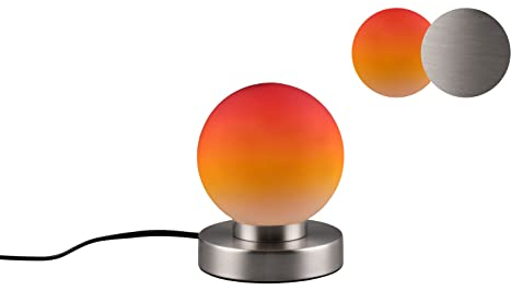lightling Tischleuchte Pekka mit Fuß aus nickel matt Metall, Glasschirm orange, Touchfunktion, exkl. 1 x E14 max. 40W, ø 12 cm, Höhe 15 cm