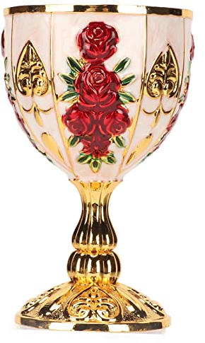 UPQRSG Copa de Cáliz, Cáliz de Metal con Flores en Relieve, Copa de Vino Retro de Aleación de Zinc, Copa de Chulo Elegante de 4 Pulgadas, Regalos para Comunión, para Barra(Cártamo blanco dorado)