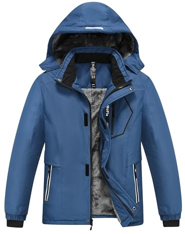 MoFiz Chaquetas de Esquí para Niño Invierno Forro Cálido Abrigo Impermeable de Nieve Montaña Antiviento con Capucha Desmontable Azul S(8-9años)