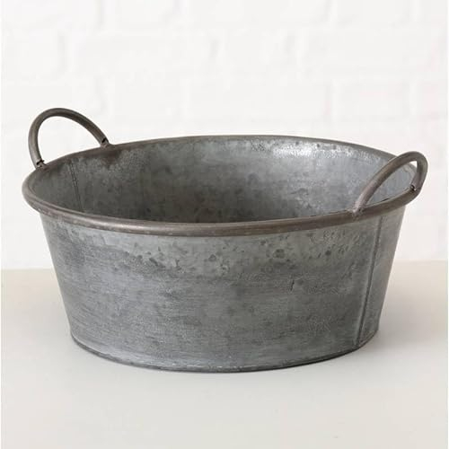 L'Héritier Du Temps Bassine Métal Effet Zinc Bac à Plantes Jardinière Jackson à Poignée Ronde Mm 18,5x36,5x42cm