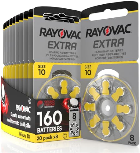 160 Pilas para audífonos Rayovac Extra tamaño 10. - 20 blísteres de 8 Pilas