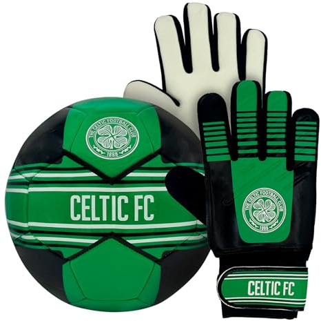 Celtic FC Official Junior Set Size 4 Football & Boys Goalkeeper Gloves