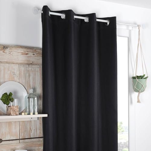 Lovely Casa - Rideau occultant et Isolant doublé de Polaire Polyester Noir 140x260 cm