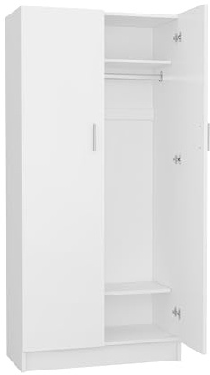Panana 2 Door Wardrobe Closet Storage Cupboard, with Rail and Shelves Bedroom Armoires