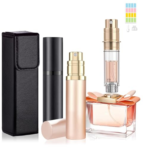 Parfümzerstäuber Nachfüllbar, 5ml Parfüm Abfüller, Parfum Flakon Leer Reise Parfümzerstäuber, Parfum Zerstäuber für Unterwegs, Mini Zerstäuber Parfüm Parfümflaschen Leer für Reise (Schwarz&Roségold)