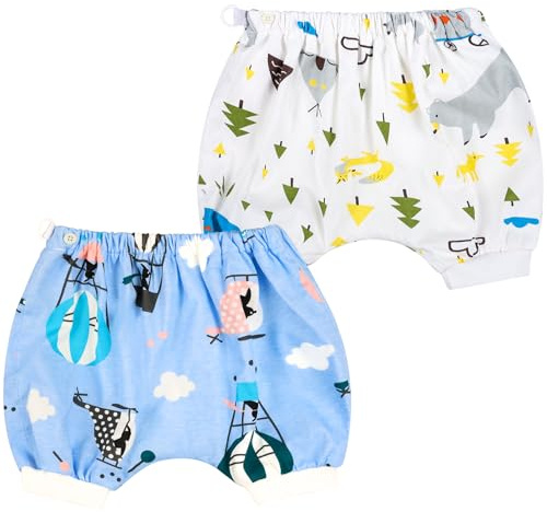 FLYISH DIRECT Pantalones Cortos de Entrenamiento para el Orinal, Pantalones de Entrenamiento a Prueba de Fugas para Niños y Niñas, Pantalones de Entrenamiento Rusibles 100% Algodón, 2 Packs, Azul, S