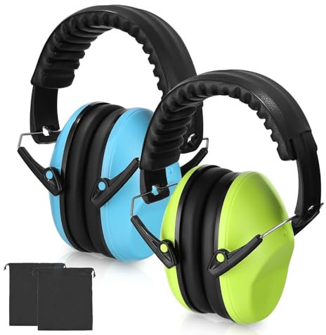 Cexovo Casque Anti Bruit Enfant 2 Pièces Casque Pliable Réglable Garcon et Fille Âge 3-16 Years Casque Anti-Bruit pour Milieu Bruyant ou Stressant avec 2 Sacs de Rangement
