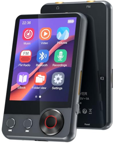 Lettore MP3 da 128 GB con Bluetooth 5.3, Lettore Musicale Portatile Touchscreen 2,4 con altoparlante, Lettore MP3 con Radio FM, Registrazione Vocale, Auricolare