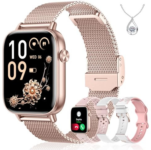 Iaret Montre Connectée Femme, 4 Bracelets, 1.83 Smartwatch, Fonction Féminine, Appels HD, 110+ Modes Sport, Podometre, Moniteur Cardiaque 24h/SpO2/Sommeil, Compatible iPhone/Android, Cadeau, Or Rose