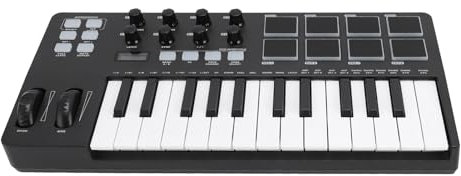 Fockety Controller Tastiera Midi USB, Controller Midi da 25 con modalità di Accordo di Integrazione modalità Scala della Scala 8 Drum ARPEGIATOR 8 Knobs Music Production Software