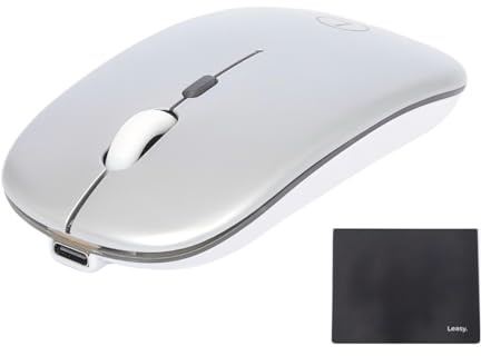 Leasy. Raton inalambrico con Alfombrilla incluida, Raton Bluetooth, Incluye Receptor USB 2.4G, Ligero y Recargable, Compatible con PC,Mac, Portatil, (Plata)