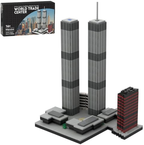 Lunaro Set di mattoncini modello Twin Towers, modello architettonico 1:2000 con scena stradale, modulare casa edificio vista stradale, architettura per collezionisti, fan e come regali, MOC-177998