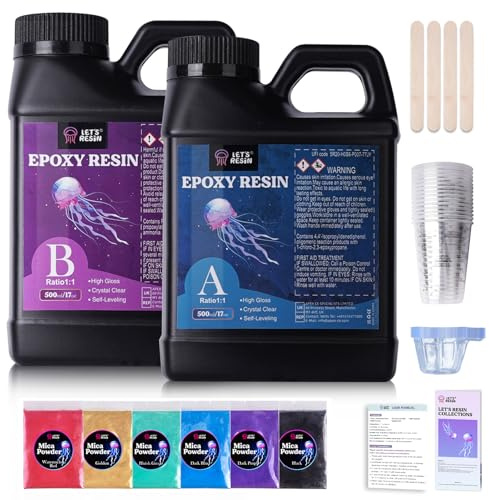 LET'S RESIN 1000ml Epoxidharz Set, Blasenfreies Gießharz Set, 1:1 nach Volumen, Transparent Epoxidharz mit Härter für Kunstwerke Gießharz, Schmuck, Formen Silikon, Tischplatte, Hitze- & UV-Beständig