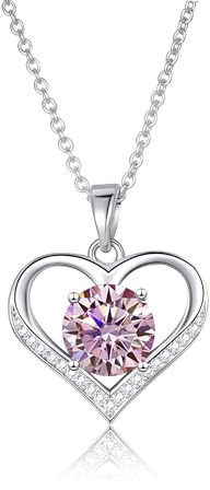 Diorra Necklace for Women 925 Sterling Silver Heart Pendant Necklace Dainty CZ Diamond Charm Chain Jewellery Valentine's Day Gifts for Women Girls