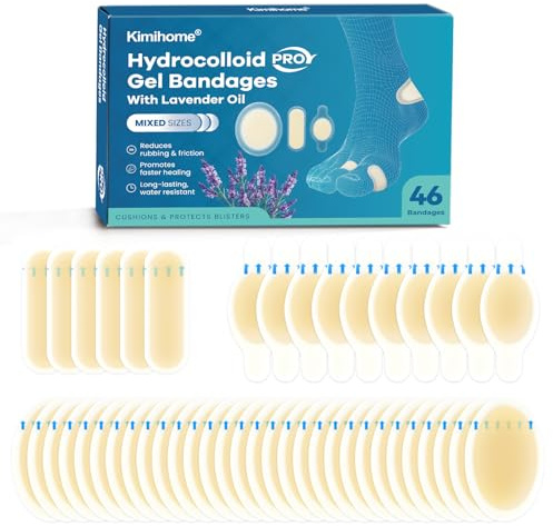 Hydrocolloid Blister Bandages for Feet - 46ct Blister Prevention Pads with Lavender Extract for Heel & Toe - Waterproof - Essentials for Marathon, Travel, Exercise & Hiking (Variety)