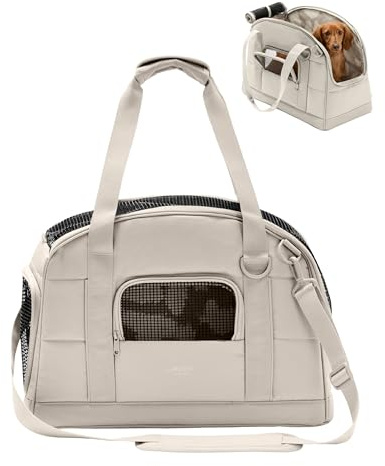 Larkson Transportín para Perros Pequeños de hasta 12 kg Beige - Tjark - Bolsa de Transporte para Perros y Gatos en Avión - Cumple con los Estándares de la Mayoría de Las Aerolíneas