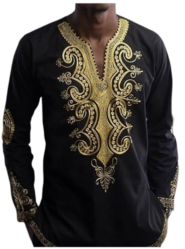 Caftán para hombres musulmanes túnica oriente medio caftán camisas musulmanas árabe islámica abaya africana camiseta con cuello en v top vestidos étnicos túnica ropa de oración, O negro., L