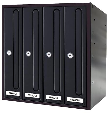 ARREGUI Front Vertical Buzón de Comunidad para Interior | Buzones para Comunidades de Vecinos | Acero Lacado Negro | DIN A4 | 40 x 32 cm (Alto x Fondo) | Cerradura Seguridad EN 13724 | 4 Buzones