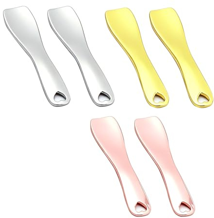 SquishyWorld Set di 6 spatole in metallo, riutilizzabili, mini spatole cosmetiche per crema, beauty scoop, cucchiaio applicatore per crema viso e lozioni (oro, argento, oro rosa)