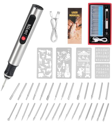 Stylo Graveur Électrique avec 30 Embouts, Portable Sans Fil USB Rechargeable Kit d'outils de Gravure Rotatif, Outils Rotatifs Multifonction pour Sculpture, Polissage, Ponçage, Perçage et Bricolage