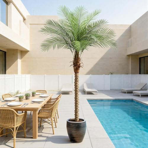ZEEOZE 210 cm konstgjort penixpalmer, hög konstgjord palm med 15 justerbara blad, konstgjorda Phoenix-palmplantor för uteplats, pool, hemmakontor, vardagsrum och trädgård (1 st, 210 cm)