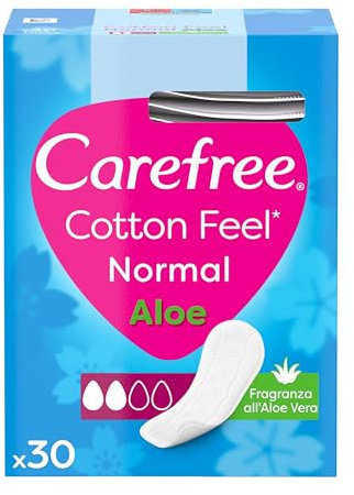Carefree Salvaslip Cotton Feel Normal Fragranza all'Aloe Vera confezionati singolarmente, Salva slip donna 100% traspiranti per tutti i tipi di slip, Pratici proteggi slip ripiegati, 30 salvaslip