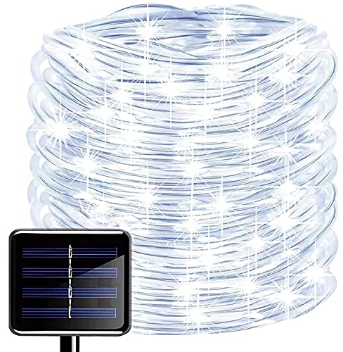 Manguera de Luces Solar Exterior,KINGCOO Impermeable 12M 100LED Luces de Cadena Solar Tubo Alambre de Cobre Guirnaldas Luminosas para Navidad Bodas Patio Jardines Iluminación (Blanco)