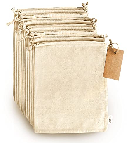 Organic Cotton Produce Bags - Medium 20x25 cm (12 Pack) - Reusable Muslin Storage Bags with Drawstrings – Biodegradable Canvas Fabric - Perfect for Snacks, Clothes