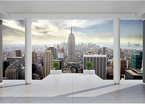 Runa Art Papel tapiz fotográfico 396 x 280 cm Balcón Nueva York | Lana Decoración De Pared Sala Cuarto | Fabricación alemana | azul 9204012a