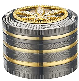 Design Metall Bling Leaf Grinder-Kräutermühle - Crusher - Sieb - Gewürz - Strass, Silber