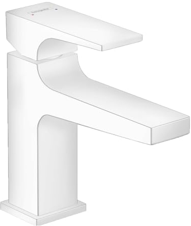 hansgrohe Wasserhahn Metropol, wassersparende Armatur mit langem Auslauf 127mm und Höhe 100mm mit Push-Open Ablaufgarnitur, Mattweiß