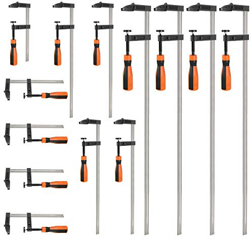 VonHaus 13pcs Wood Clamps Quick Grip - Heavy Duty F Clamps for Woodwork with Soft Grip - Quick Slide Woodworking Clamps, 4 (300mm, 50mm & 600mm, 80mm) and 5 (150mm & 50mm)