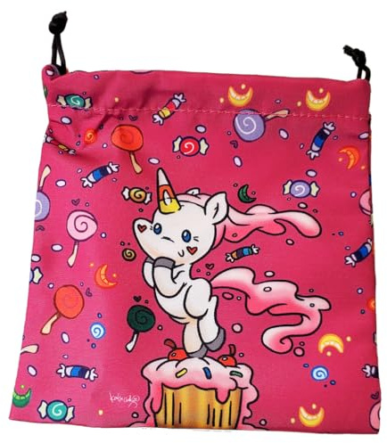 Munchkin Dice Bag: Unicorns | Large Drawstring Bag 7” x 7” | Printed Fabric | Holds Over 100 Dice | RPG Bag | Roleplaying Dice Bag | Tabletop Adventure Game Bag | from Steve Jackson Games , Pink