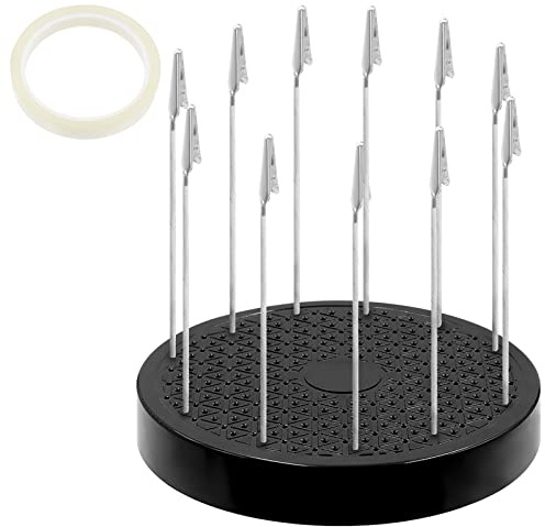 Glarks 14Pcs 360 Degree Rotation Model Painting Stand Base with 12Pcs Alligator Clip Sticks and 1Pack Transparent Insulated Tape for Airbrush Hobby Model Parts