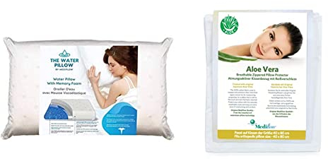 Mediflow Das Original 5004 40x80cm Wasserkissen mit Viskoschaum & Aloe Vera Schonbezug, Kissenschonbezug, Baumwolle, Weiß, 40 x 80 cm