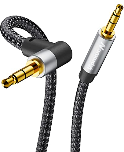 Nanxudyj 6ft/1.8m 3.5mm Audio Cable, 90 Degree Right Angle, 24K Gold Plated, Compatible with Headphones, Tablets, Speakers, Gaming Consoles, Laptops