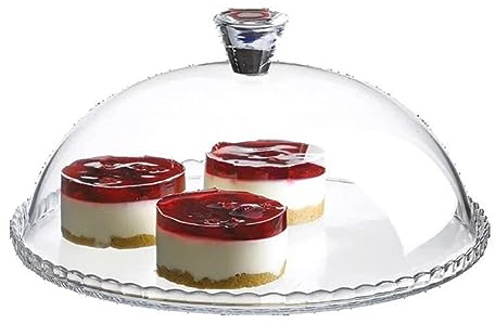 Biandeco Cake Plate with Dome Lid, Glass Desert Serving Tray and Cover, Pastry Display Server, 12.60 inch Wide Glass Decorative Kitchen Platter for Cupcake Cookies Cheesecake Donut