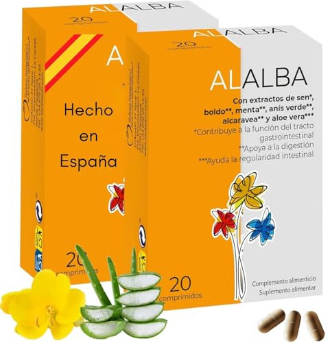 Pack 2 Alalba 20 comprimidos Nutrición DePremium - laxante natural para el estreñimiento | complemento alimenticio con extractos de sen, boldo, menta, anís verde, alcaravea y aloe vera